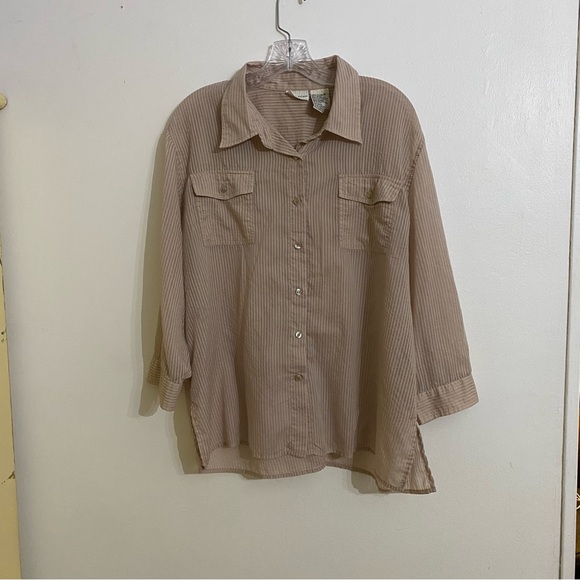 White Stag Tops - White Stag Beige Striped Button Down Top  Collar Long Sleeve XL